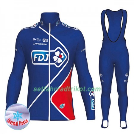 Radbekleidung Radtrikot Langarm + Lang Trägerhose 2017 FDJ Damen Winter Thermal Fleece N002
